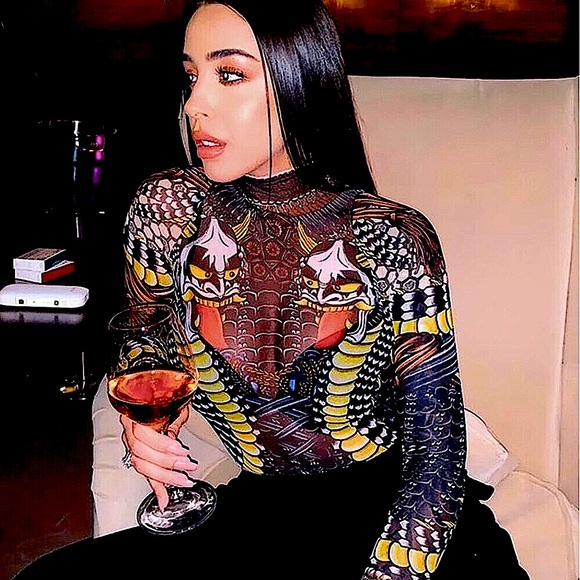 HP!✨Black demons mesh long sleeve bodysuit - Picture 1 of 13